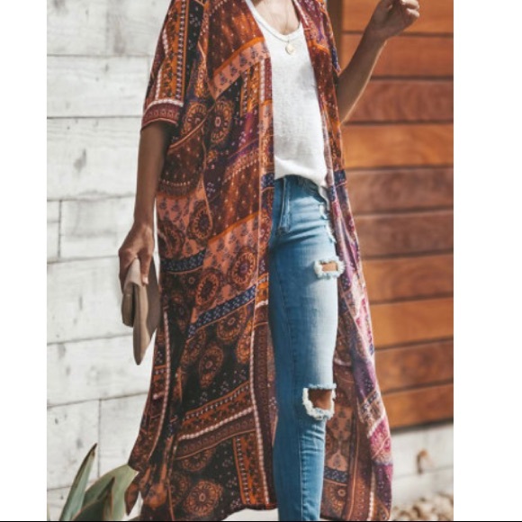 Boho Style Kimono With Tie Belt - Picture 3 of 6